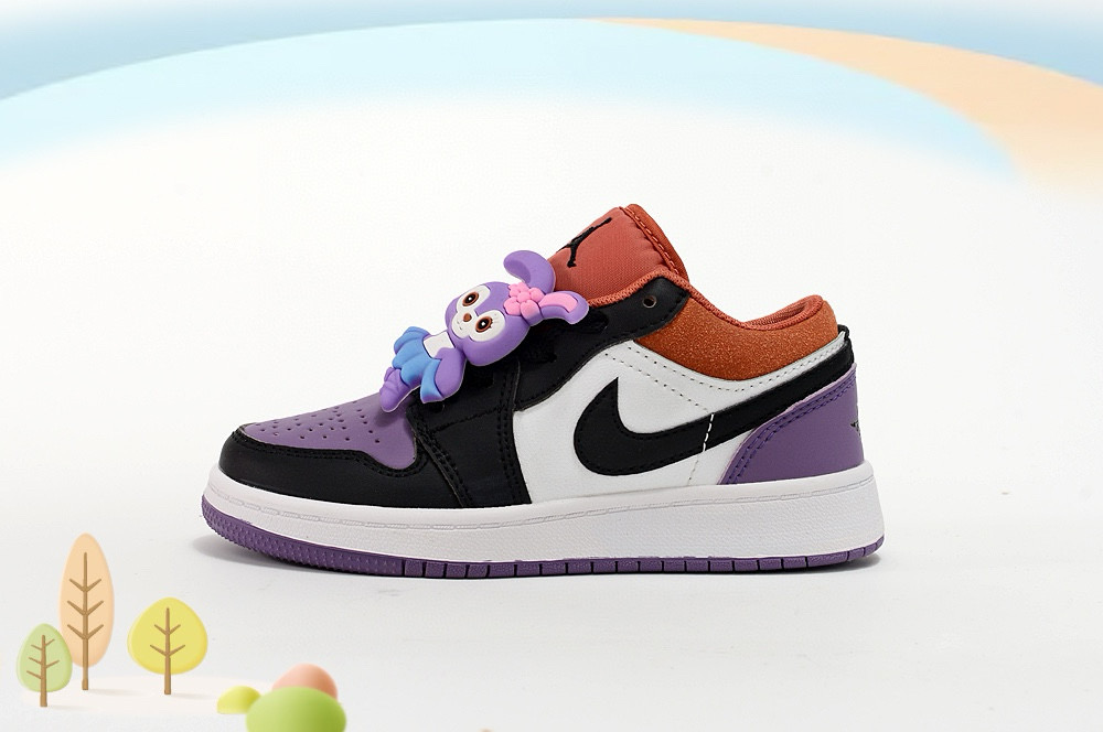 Youth Running Weapon Air Jordan 1 White/Purple/Black/Orange Shoes 0698